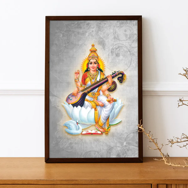 Maa Saraswati Digital Framed Painting – 8 x 12 Inch